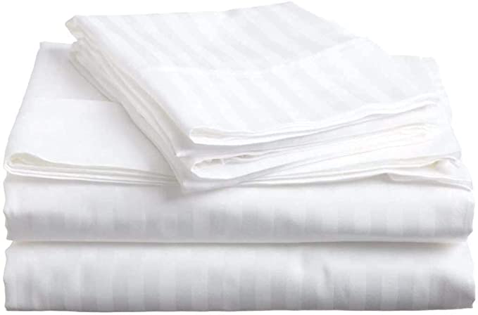 Full Size Sheet Sets - 4 Piece Set - 400-Thread-Count 100% Cotton Sheets & Pillowcases Set Bedding Sheets for Full Size Bed, Hotel Luxury Bed Sheets - 15" Deep Pockets,Easy Fit - White Stripe