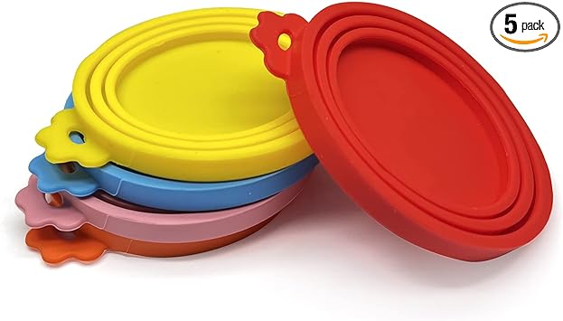 5 Pcs Can Covers Silicone Pet Food Can Lid Covers for All Standard Size Dog and Cat Can Tops, Multicolor