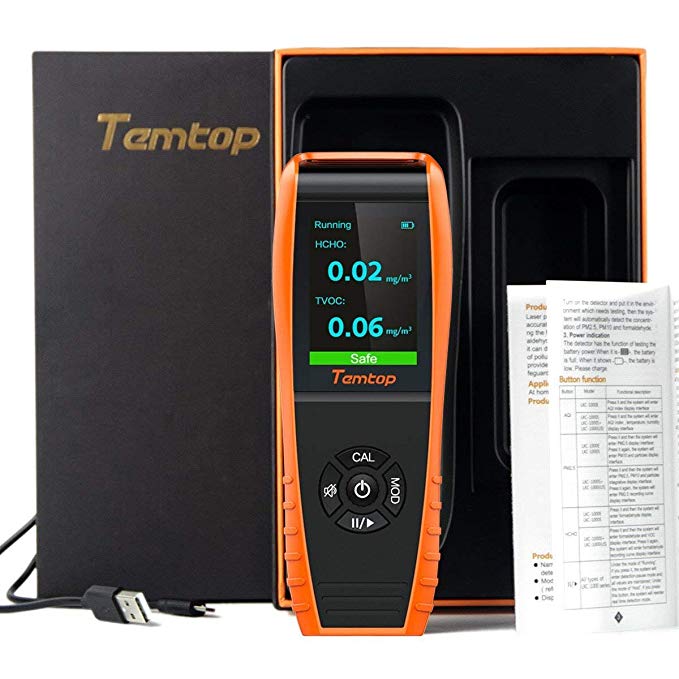 Temtop H3 Air Quality Detector Professional HCHO TVOC Real Time Monitor Audio Alarm TFT Color Screen Rechargeable