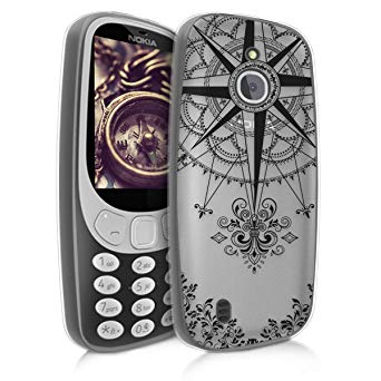 kwmobile TPU Silicone Case for Nokia 3310 3G 2017 / 4G 2018 - Crystal Clear Smartphone Back Case Protective Cover - Baroque Compass Black/Transparent