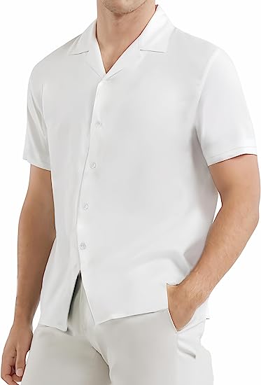 SIR7 Mens Short Sleeve Cuban Dress Shirts Slim Fit Casual Button Down Shirts Easy Care Business Shirt
