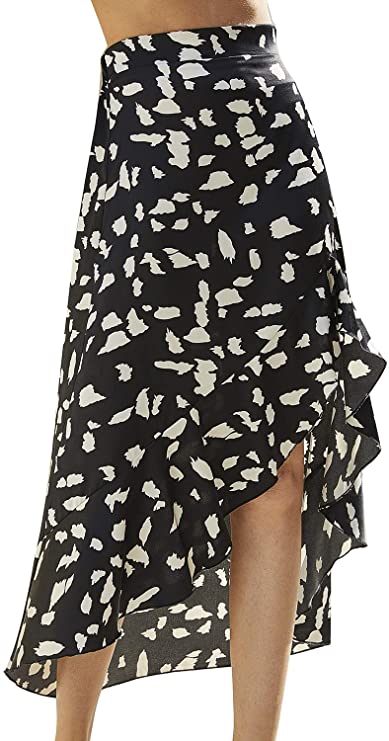 Simplee Women's High Waisted Boho Wrap Skirt Floral Print Beach Chiffon Skirt