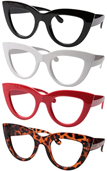SOOLALA Womens 4 Pairs Value Pack Mixed Colors Cat Eye Reading Glasses