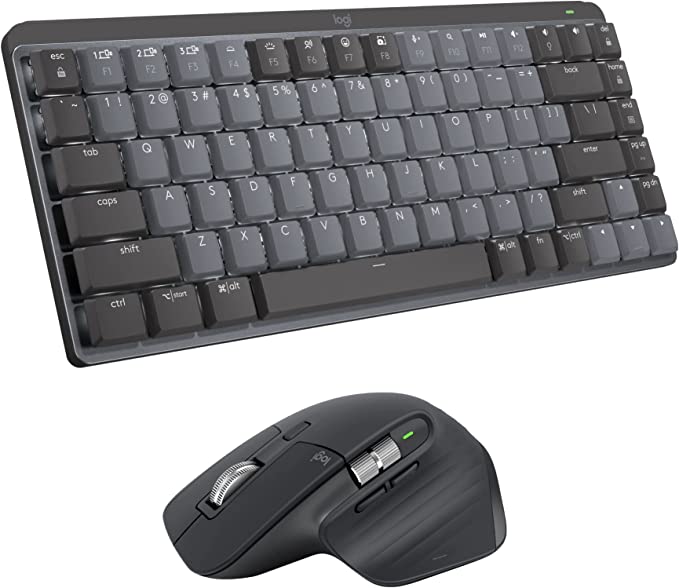 Logitech MX Mechanical Mini TKL Illuminated Wireless Keyboard, Clicky, and MX Master 3S Performance Wireless Bluetooth Mouse Bundle, macOS, Windows, Linux, iOS, Android