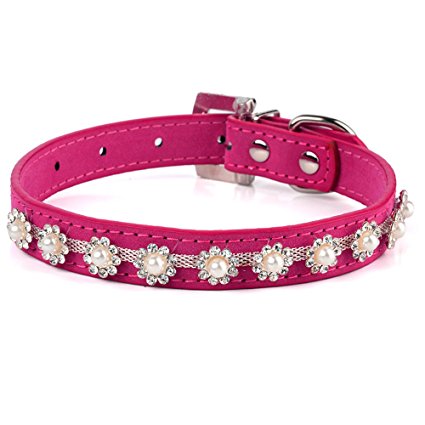 Beirui Rhinestone Dog Puppy Cat Collars Suede Leather Collar for Small Dogs Red Black Blue Hot Pink Color Available