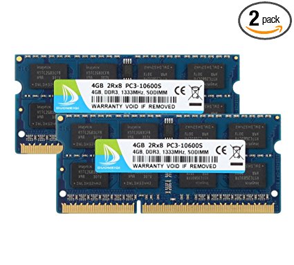 DUOMEIQI 8GB Kit (2X 4GB) DDR3 2RX8 PC3-10600S 1333MHz 204pin 1.5v SO-DIMM Notebook Laptop Memory RAM Module Compatible with Intel AMD and Mac Computer
