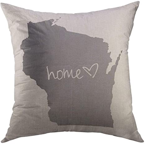 Mugod Decorative Throw Pillow Cover for Couch Sofa,Home &lt;3 Wisconsin Home Decor Pillow Case 18x18 Inch