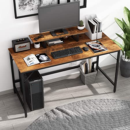 JOISCOPE Computer Desk, Laptop Desk with Storage Shelves ，Wood and Metal,Industrial Table for Home Office,55inches(Vintage Oak Finish)