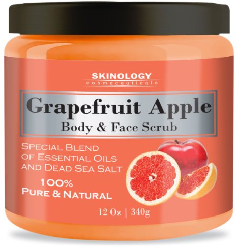 100 Natural Grapefruit Scrub for Face and Body 12 Oz - Facial Scrub Exfoliator with Dead Sea Salt Vitamin E and Essential Oils - Organic Body Scrub Cleanser and Daily Moisturizer for All Skin Types