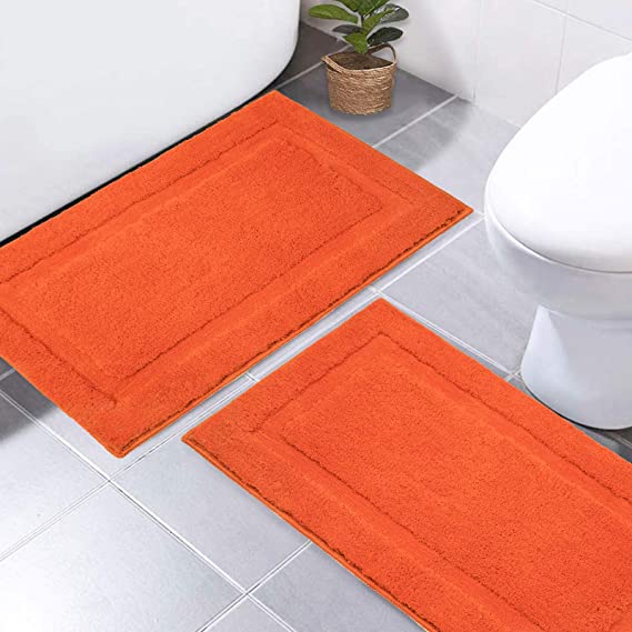 SHACOS Super Soft Bathroom Rugs Set of 2 Pieces 20x32 inch Bath Rug Non Slip Plush Bathroom Floor Rug Absorbent Carpet Machine Wash Dry, Orange