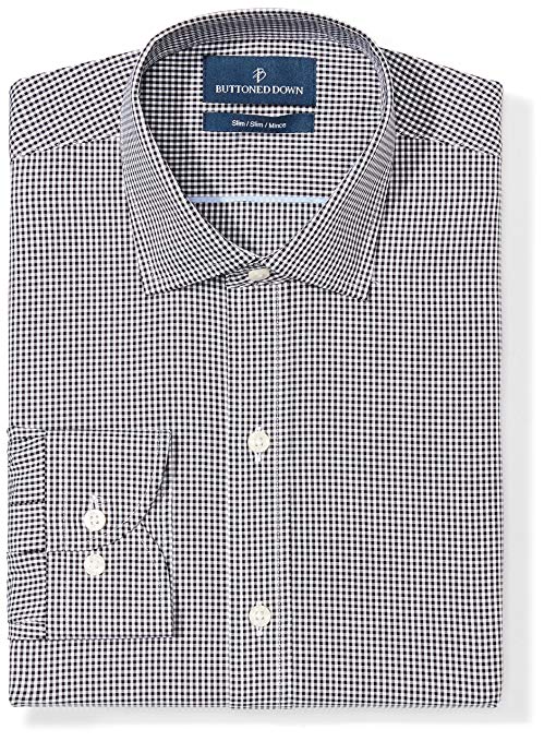 BUTTONED DOWN Men's Slim Fit Gingham & Stripe Non-Iron Dress Shirt