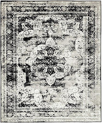 Traditional Persian Vintage Design Rug Gray Rug Black 8' x 10' FT (305cm x 244cm) Sofia Area Rug Inspired Overdyed Distressed Fancy