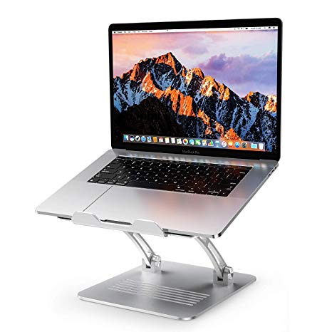 Laptop Stand, OMOTON Height Adjustable Aluminum Laptop Holder with Fooling Function and Laptop Stand Clamp for USB-C Hub, Compatible with All Computers and Laptops of 10-17.3", Silver