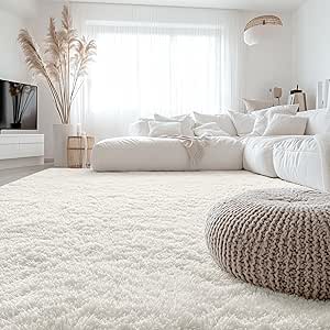 OLANLY 8x10 Machine Washable Large Area Rugs for Living Room, Bedroom, Soft Fluffy Shaggy Bedside Rug, Indoor Floor Carpet for Kids Girls and Boys, Dorms, Nursery, Home Decor Aesthetic, Ivory