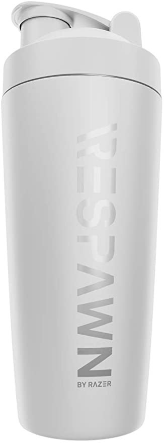 RESPAWN by Razer Vacuum-Insulated Stainless Steel Shaker Cup, 20oz: Built-In Powdered Drink Mixer Grate - Dual Insulation - Dishwasher Safe - BPA Free - White