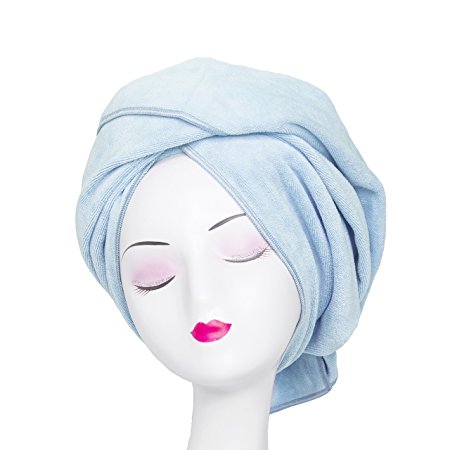 WuJi Super Absorbent Anti-Frizz Microfiber Hair Towel Hair Wrap Curly Hair Drying Towel 23.6''x47'' Large Multifunction Towel for Bath Spa Makeup, Light Blue