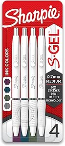 Sharpie S-Gel Pens, Fashion Barrel Gel Ink Pens, Pearl White Body, Medium Point Pens (0.7Mm), Writing Pens, Coloring Pens, Gel Pens For Journaling, Rich Dark Color Assortment, 4 Count