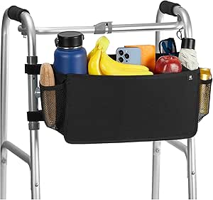 JOYTUTUS Walker Basket for Folding Walker, Basket for Walkers for Seniors with Cup Holder, Foldable Walker Bag, Walker Accessories Gift for Friends, Not Fit Rollator Walke-Black