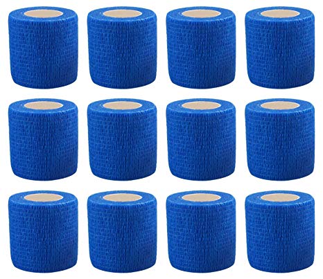 B&S FEEL Self-Adhesive Elastic Wrap Bandage Tape(2 Inches x 5 Yards, Pack of 12) (Blue)