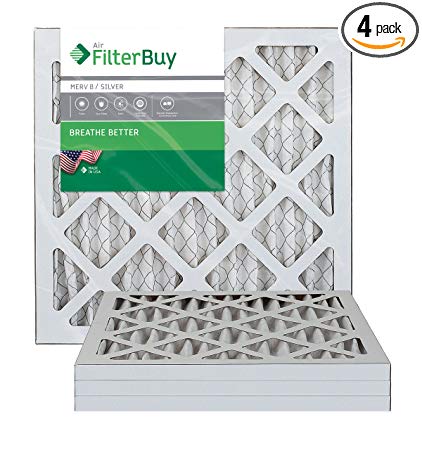 FilterBuy 10x18x1 MERV 8 Pleated AC Furnace Air Filter, (Pack of 4 Filters), 10x18x1 – Silver