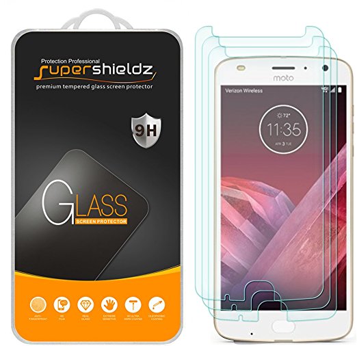 [3-Pack] Supershieldz For Motorola "Moto Z2 Play" Tempered Glass Screen Protector, Anti-Scratch, Anti-Fingerprint, Bubble Free, Lifetime Replacement Warranty