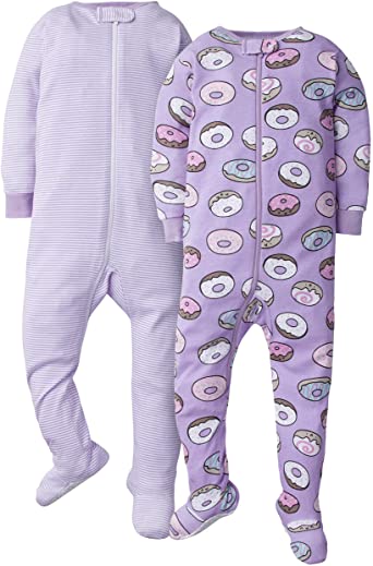 GERBER Baby Girls 2-Pack Footed Unionsuit