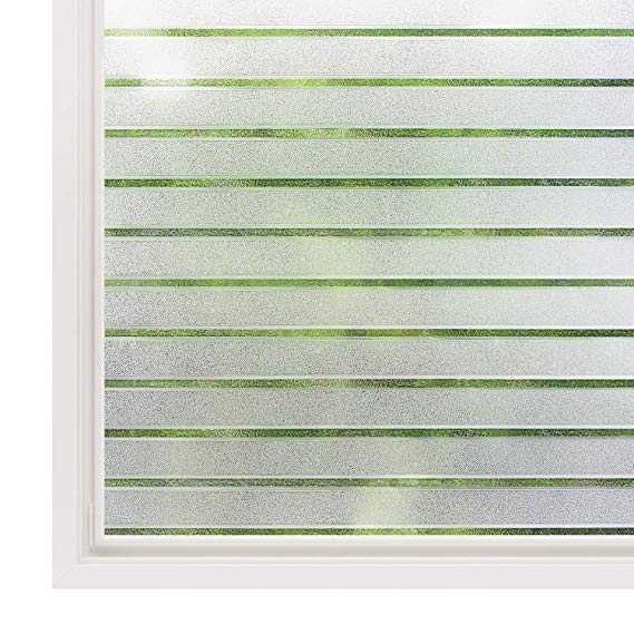 Rabbitgoo Privacy Window Film Static Cling Frosted Window Film Opaque Glass Film No Glue Window Sticker UV Protection White Stripe for Office Living Room or Kitchen 44.5 * 200CM