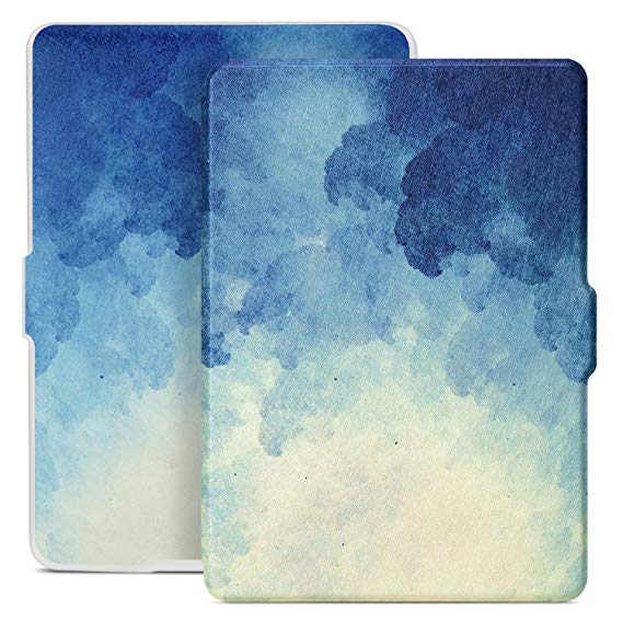 Ayotu Colorful Case for Kindle Paperwhite E-reader Auto Wake/Sleep Smart Protective Cover,Fits All 2012, 2013, 2015 and 2016 Versions Kindle Paperwhite,K5-09 White Shell The Blue Moonlight