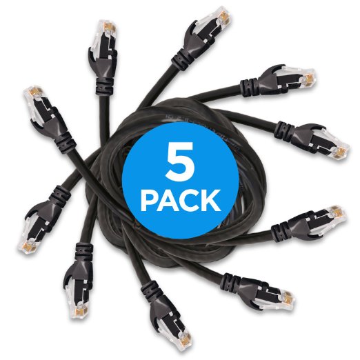 Ethernet Cable - 10FT Heavy Duty Cat6 E Cord (5-pack / Black) with Professional Grade Copper   RJ45 Gold Plating & DynaCable® U.S. Warranty for Full-Bandwidth Networking (up to 10-Gigabit)