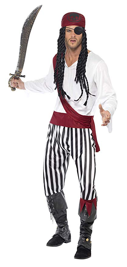 Smiffys Adult men's Pirate Man Costume, Shirt, trousers, Headpiece & Belt, Pirate, Serious Fun, Size M, 25783
