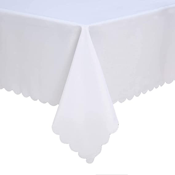 Tablecloth Waterproof Stain Resistant and Wrinkle Resistant Polyester Decorative Cloth Tablecloth for Outdoor Indoor Use (60 x 84 Inch, White)
