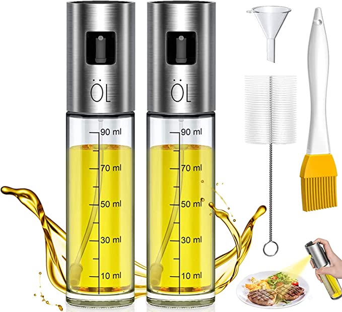 Leaflai Olive Oil Sprayer, Oil Sprayer for Cooking, Premium 304 Stainless Steel Oil Spray Bottle for Kitchen, Cooking, Salad, Bread Baking, BBQ (2PCS)