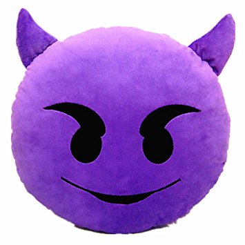 LI&HI Emoji Smiley Emoticon Round Cushion Pillow Stuffed Plush Soft Toy 32cm (Devil) Purple