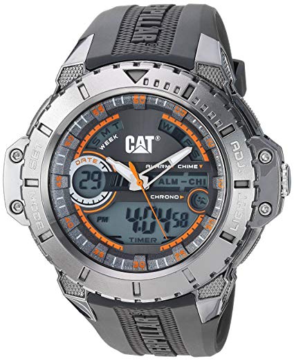 CAT Watches Men's Ana-Digi Stainless Steel Analog-Quartz Watch with Silicone Strap, Grey, 24 (Model: MA.155.25.534)