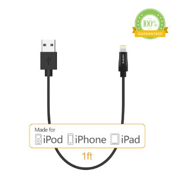 [Apple MFI Certified]Kinps®1FT 8 pin Lightning Cable USB Cable Sync Charger Data Cord for Apple iPhone 5 / 5s / 5c / 6 / 6 Plus, iPod 7, iPad mini / mini 2/ mini 3, iPad Air / iPad Air 2 (1FT - Black - 1pack)