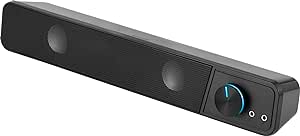 BRIO Stereo Soundbar – for computer, excellent audio quality, 12 watt, compact design, 2x 3.5mm jack plug connection   USB-A plug, volume control, headphone and microphone socket, black