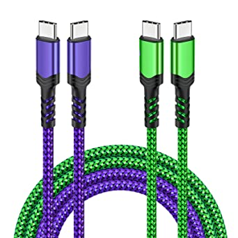 Besgoods USB C to USB C Cable, [10ft,2Pack] Type C to Type C Cable 60W/3A Fast Charging Compatible with Galaxy S22 Ultra/S21 FE, Note 20/10, Pad Pro/Air5/4/Mini6, Pixel 6/5 -Purple,Green