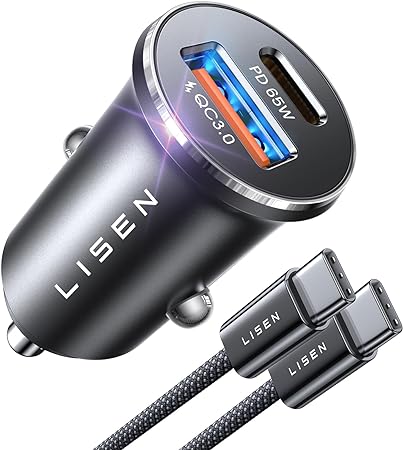 LISEN USB C Car Charger Adapter Fast Charge 95W [All Metal] Cigarette Lighter USB Charger Fast Charging PD65W Dual Port Car Phone Charger for iPhone 15 Pro Max Plus 14 Samsung Galaxy S23 iPad Pro