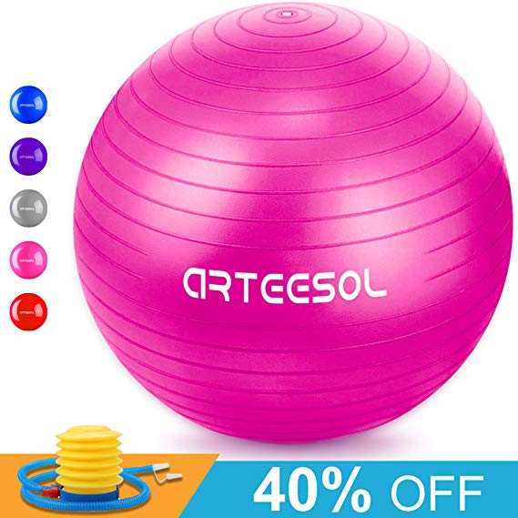 arteesol Exercise Yoga Ball, Extra Thick Stability Balance Ball (45-75cm), Professional Grade Anti Burst&Slip Resistant Balance, Fitness&Physical Therapy, Birthing Ball with Air Pump