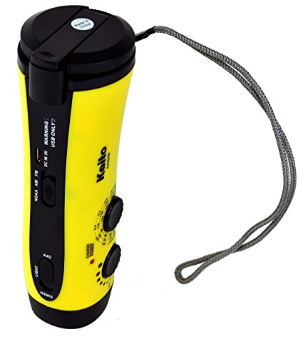 Kaito KA404W Emergency Hand Crank Dynamo 5-LED Flashlight with AM/FM/NOAA Weather Radio With Cellphone Charger and Built-in Lithium Rechargeable Battery (Yellow)