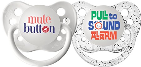 Ulubulu Expression Pacifier Set, Unisex, Mute Button and Pull to Sound Alarm, 0-6 Months