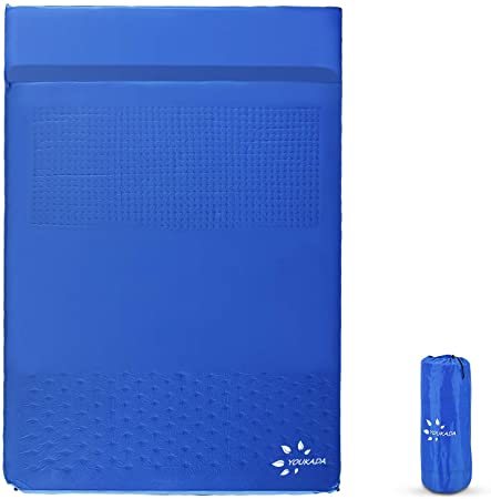 Sleeping-Pad Foam Self-Inflating Camping-Mat for Backpacking - YOUKADA Double Self Inflating Sleeping Pad Camping Mattress Camping Pad 2 Person with Pillow for Camping Hiking Blue, Large