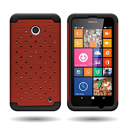 CoverON® Hybrid Dual Layer Diamond Cover Case for Nokia Lumia 635 - Red Hard Rubber   Black Soft Silicone