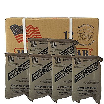 Half Case (total of 6 Individual Meals) of MRE Star Ready to Eat Complete Meals w/ Flameless Heaters - Variety of Meals - Great for Bugout Bug Out Survival Emergency Bags Kits for Disasters 2012 Zombie Apocalypse