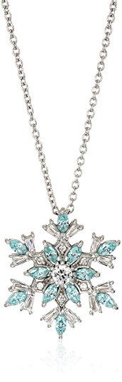 Platinum-Plated Sterling Silver White or Frosty Mint Swarovski Zirconia Snowflake Pendant Necklace, 16"   2" Extender