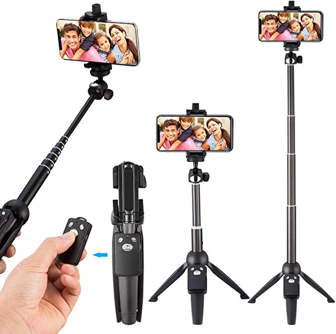 Eocean 40-inch Selfie Stick Tripod, Extendable Selfie Stick Tripod Stand with Wireless Remote, Compatible with iPhone Xs/Xr/Xs Max/X/8/8 Plus/Samsung Galaxy Note 9/S9/Huawei/Honor/Google and More