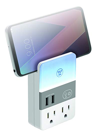 Westinghouse 2-Outlet USB Wall Adapter with Built in LED Night Light, 3 Preset Light Levels