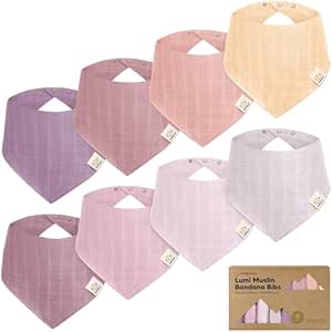 8-Pack Muslin Bibs for Baby Girls, Baby Boys - Muslin Baby Bibs for Drooling and Teething, Bandana Bibs for Baby Girl Bibs, Baby Bibs for Boys, Baby Drool Bibs, Toddler Bibs, Newborn Bibs (Lavender)