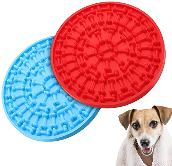 Chekue Dog Lick Pad Slow Feeder Lick Mat for Pet Bathing, Dog Grooming Distraction and Dog Training, Great Alternative to Slow Feed Dog Bowl and Snuffle Mat, 2 PCS