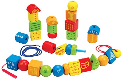 Hape String Along Shapes Wooden Block Toddler Lacing Toy